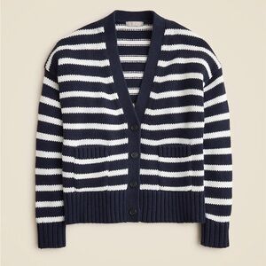 J. Crew Navy and Cream Cotton Cardigan NWOT